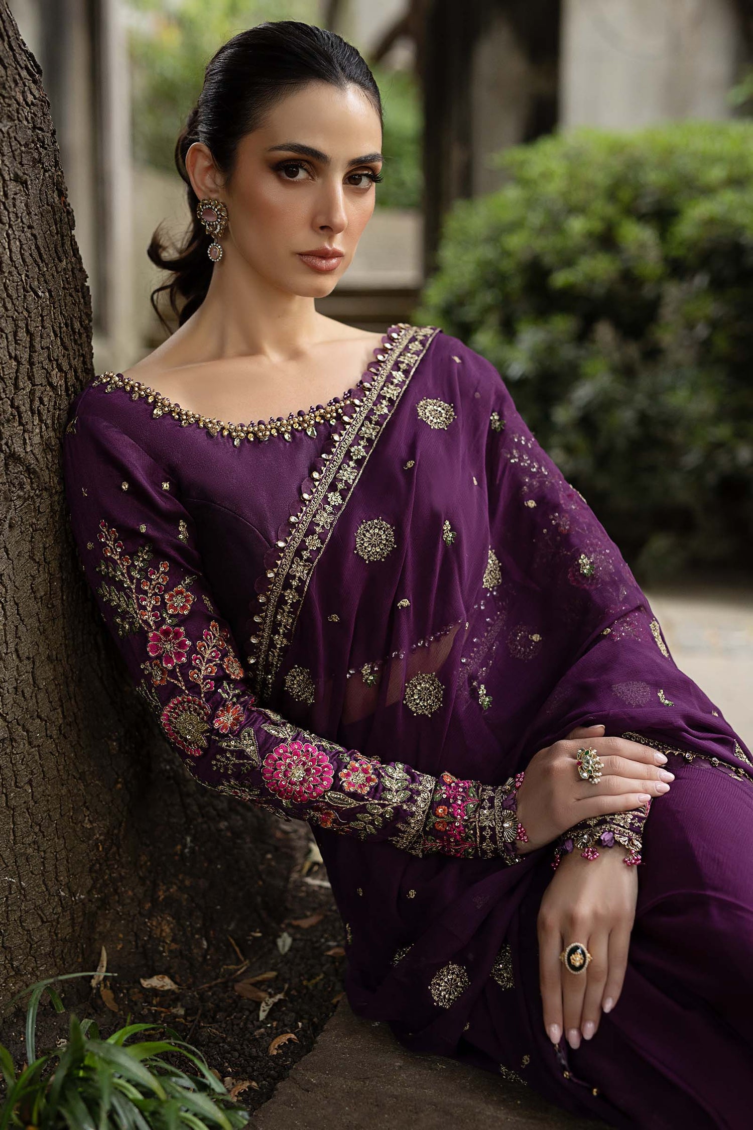 Maria B Soirée festive Pakistani suit with embroidered chiffon dupatta – available online in India