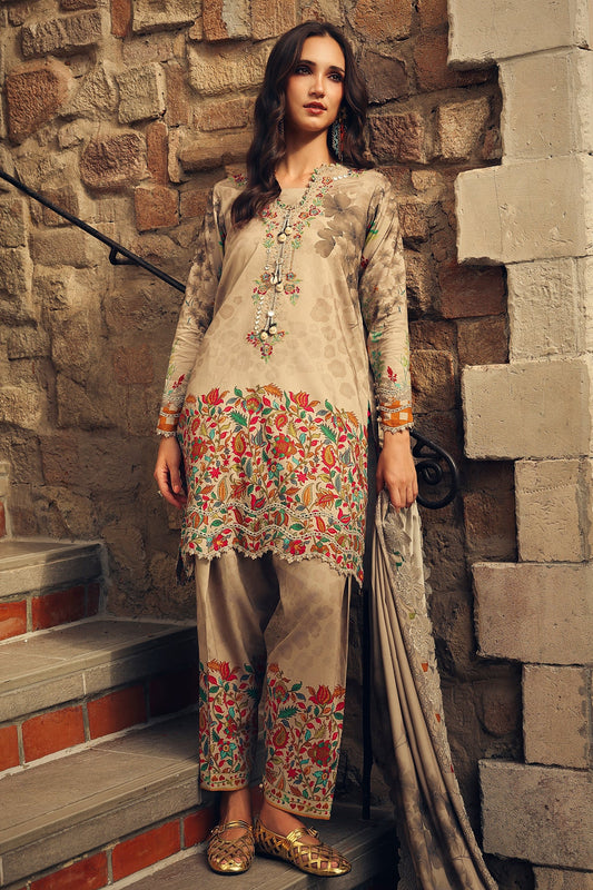 Aangan Charizma CCW7-07 embroidered linen unstitched suit front