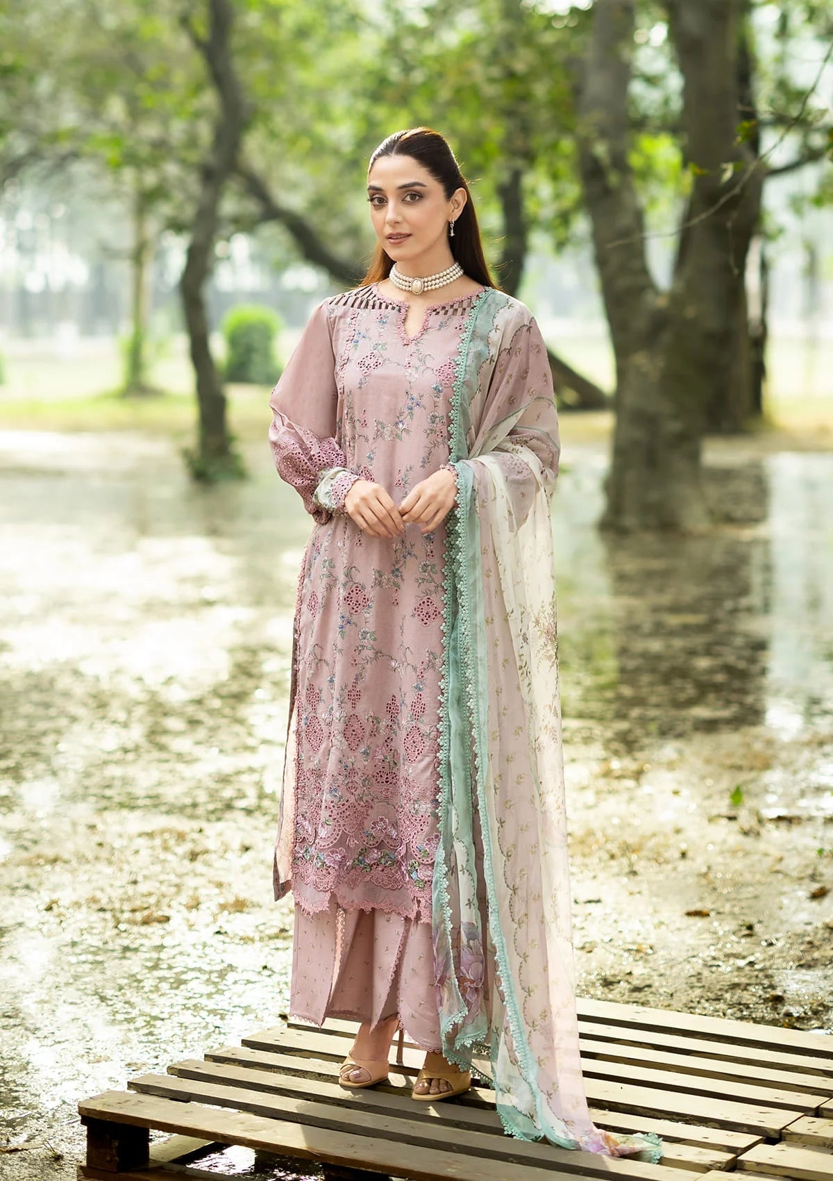 Elaf Chikankari Prints Lawn 2026=ERC-8A SAHAA Aangan the essence of lawn & chiffon