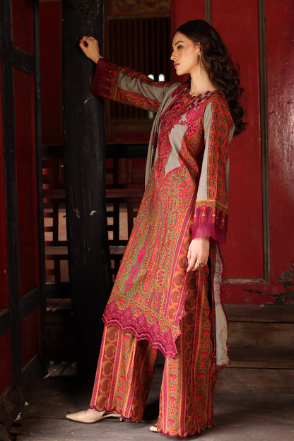 Aangan Charizma CCW7-04 unstitched linen suit with embroidered shawl