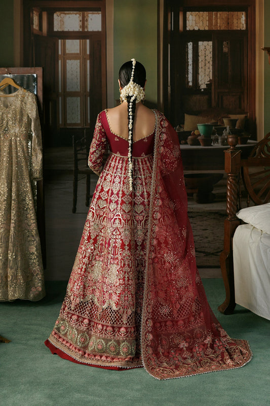 Magenta Raw Silk Pakistani wedding suit dupatta detail - Aangan