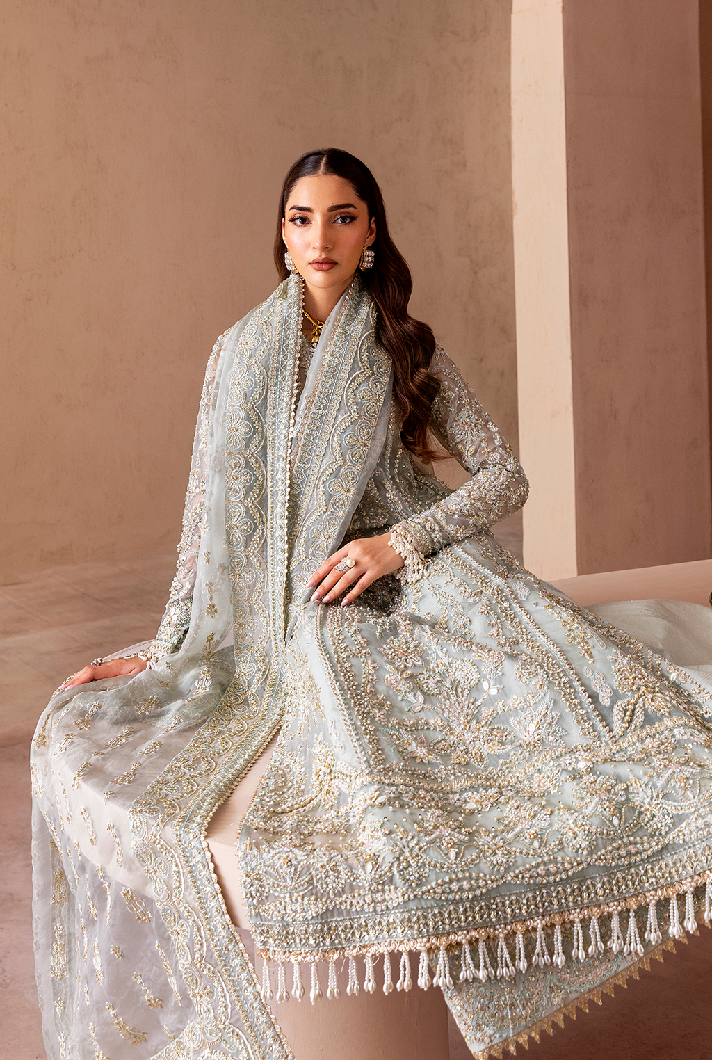 “Eman Adeel Festive Collection 2025 – authentic embroidered salwar suit in rich maroon, perfect for Eid celebrations”