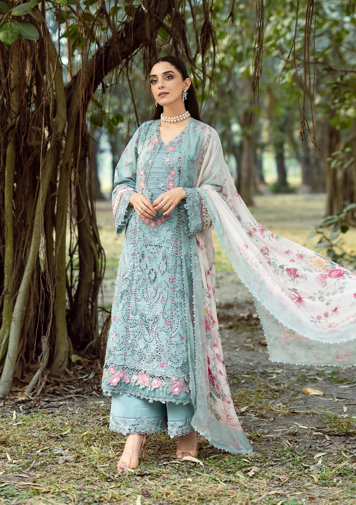 Elaf Chikankari Prints Lawn 2026=ERC-2B BATIK Aangan the essence of lawn & chiffon