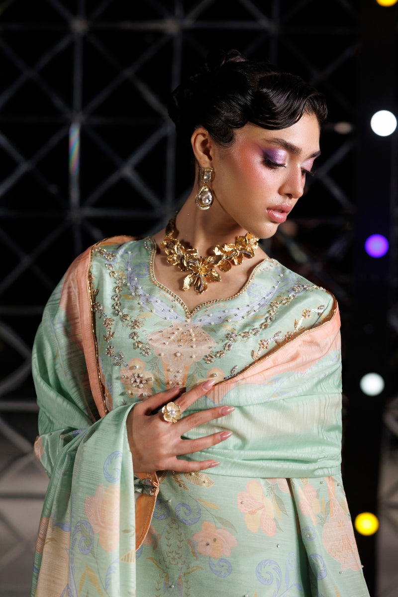 Rang Rasiya Luxe Silk 2026 Marvelle Tea Green Raw Silk Detail