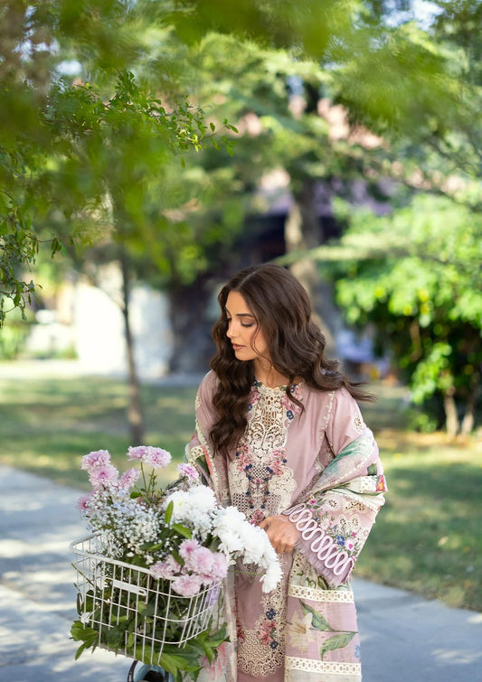ELAF LUXURY LAWN '26=-1A MAISON PINK Aangan the essence of lawn & chiffon