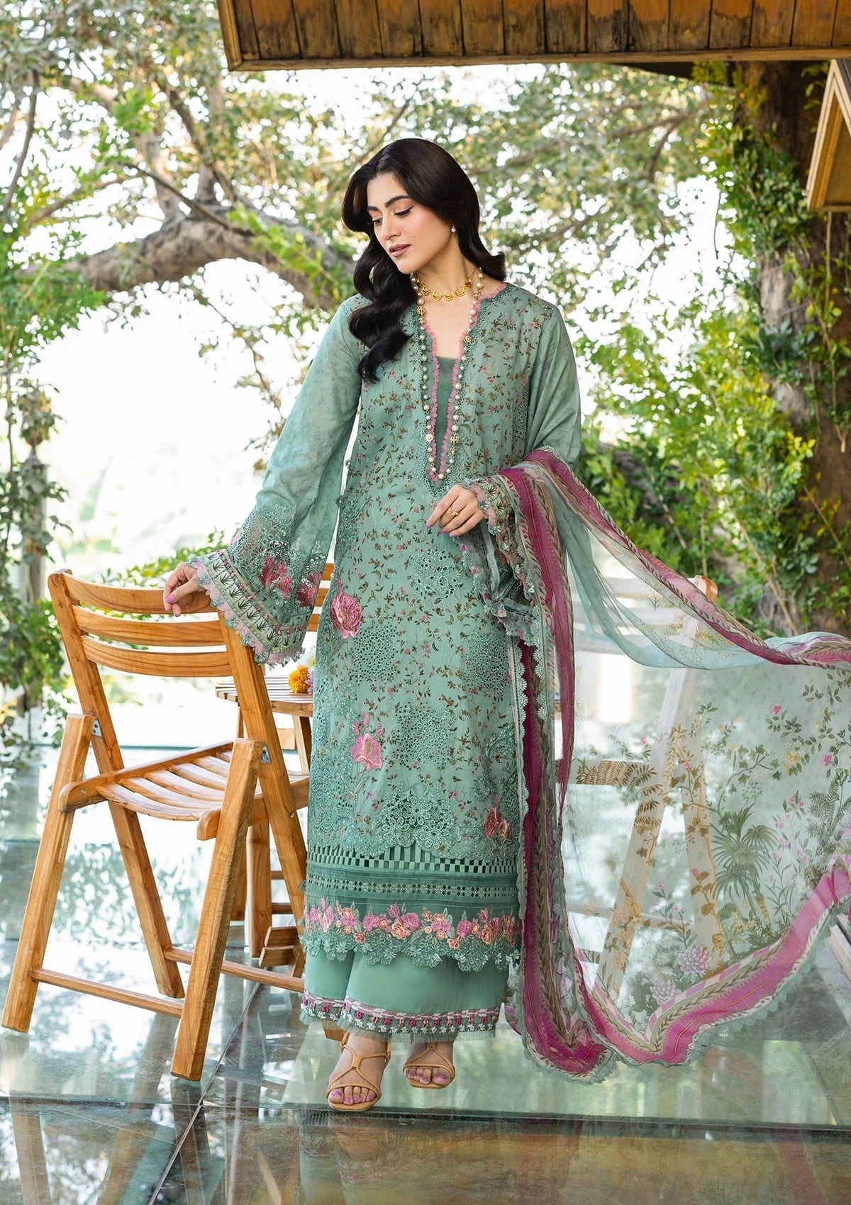 Elaf Chikankari Prints Lawn 2026=ERC--4B NAYAB Aangan the essence of lawn & chiffon