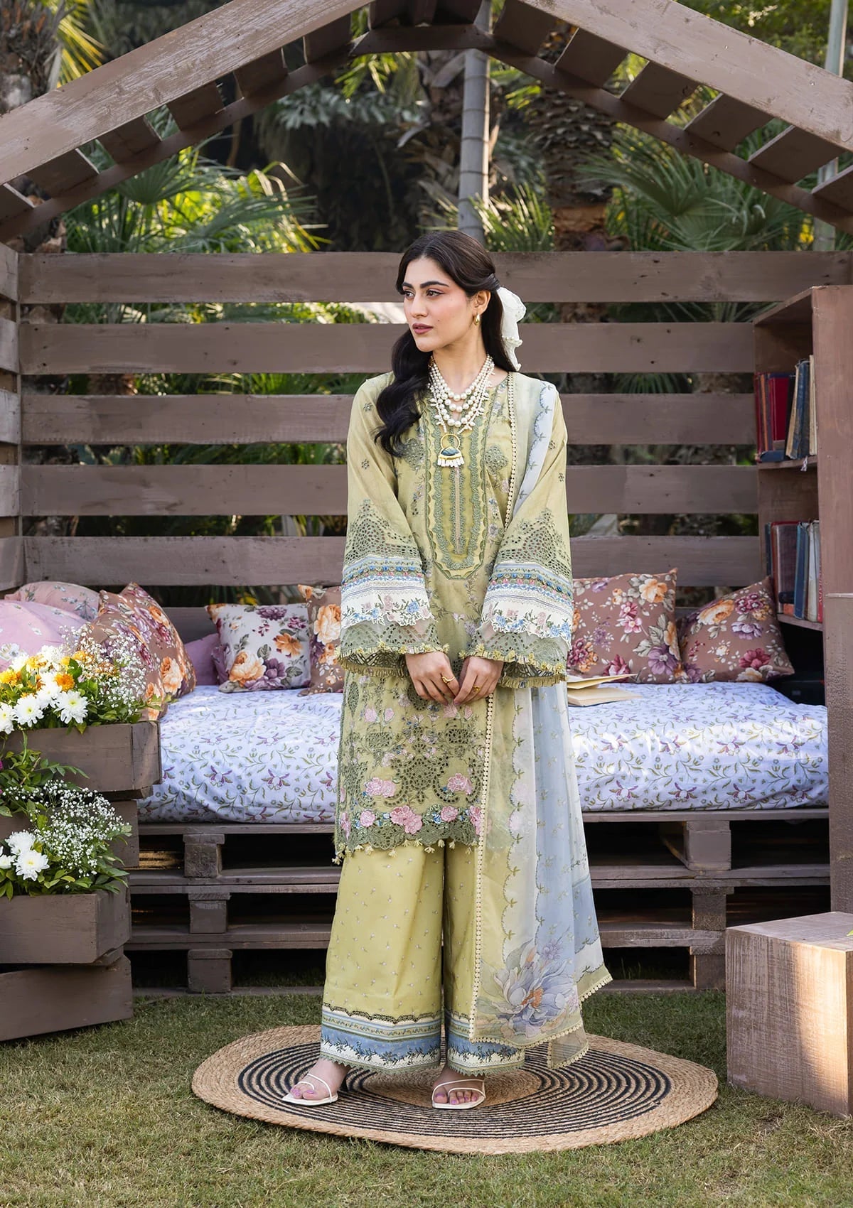 Elaf Chikankari Prints Lawn 2026=ERC-8B MENAH Aangan the essence of lawn & chiffon