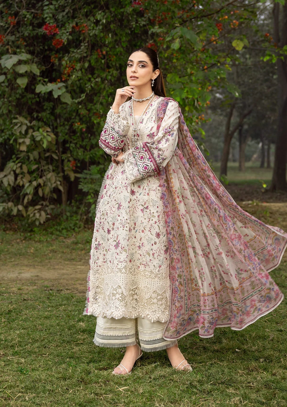 Elaf Chikankari Prints Lawn 2026=ERC-5A MEHR Aangan the essence of lawn & chiffon