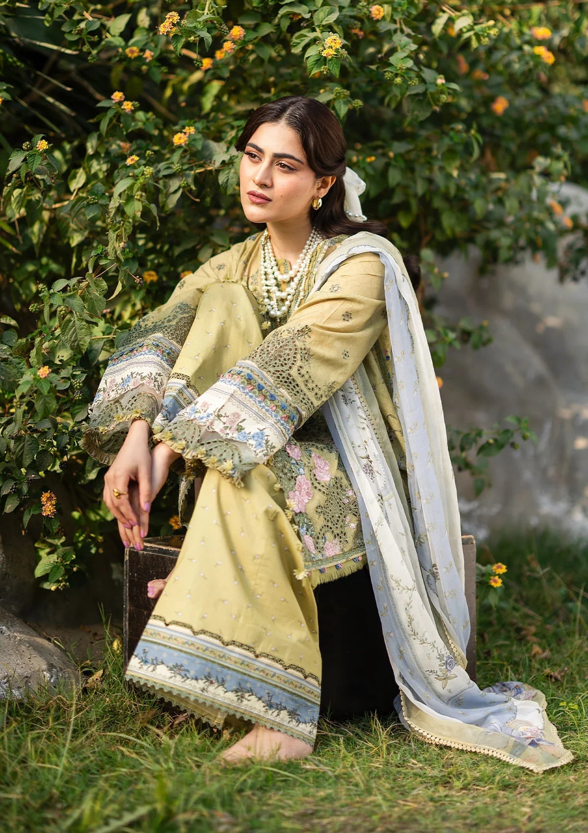 Elaf Chikankari Prints Lawn 2026=ERC-8B MENAH Aangan the essence of lawn & chiffon
