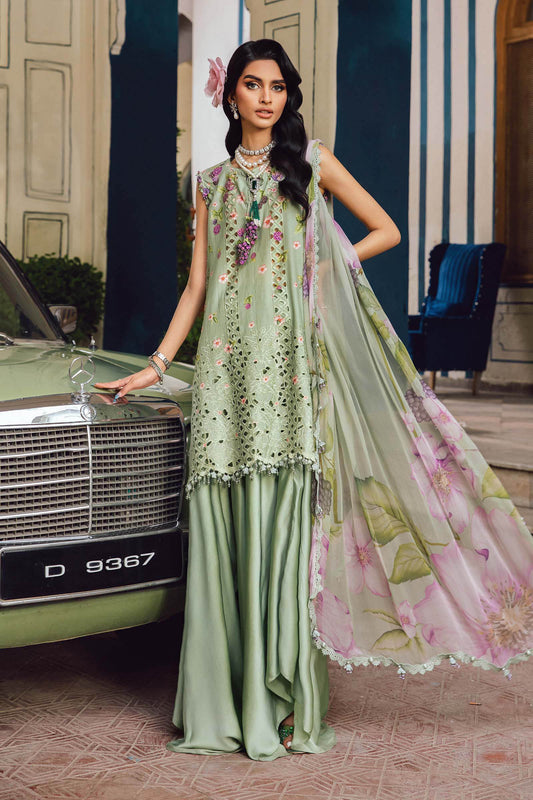 - Maria B MPrint Fall/Winter khaddar suit for women with floral digital print and embroidered neckline
