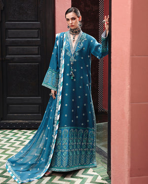 Mushq Nuvera Silk Rouge Sapphire Embroidered Neckline Detail